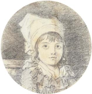 Jean-Honoré Fragonard - Portrait présumé de Betzy de Bergeret enfant, en buste, portant une coiffe blanche