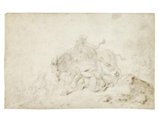 Jean-Honoré Fragonard - The broken strap (recto); A sketch for the young woman falling off a donkey (verso)