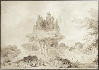 Jean-Honoré Fragonard - View Of An Italianate Park With Figures, A Villa Behind