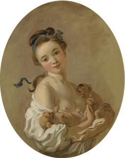 Jean-Honoré Fragonard - Young Girl Holding Two Puppies