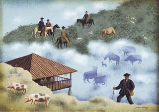 Jean Hugo - Figures On Horseback And Cattle In A Misty Valley