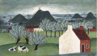 Jean Hugo - Paysage du nord Gouache sur papier, encadrée