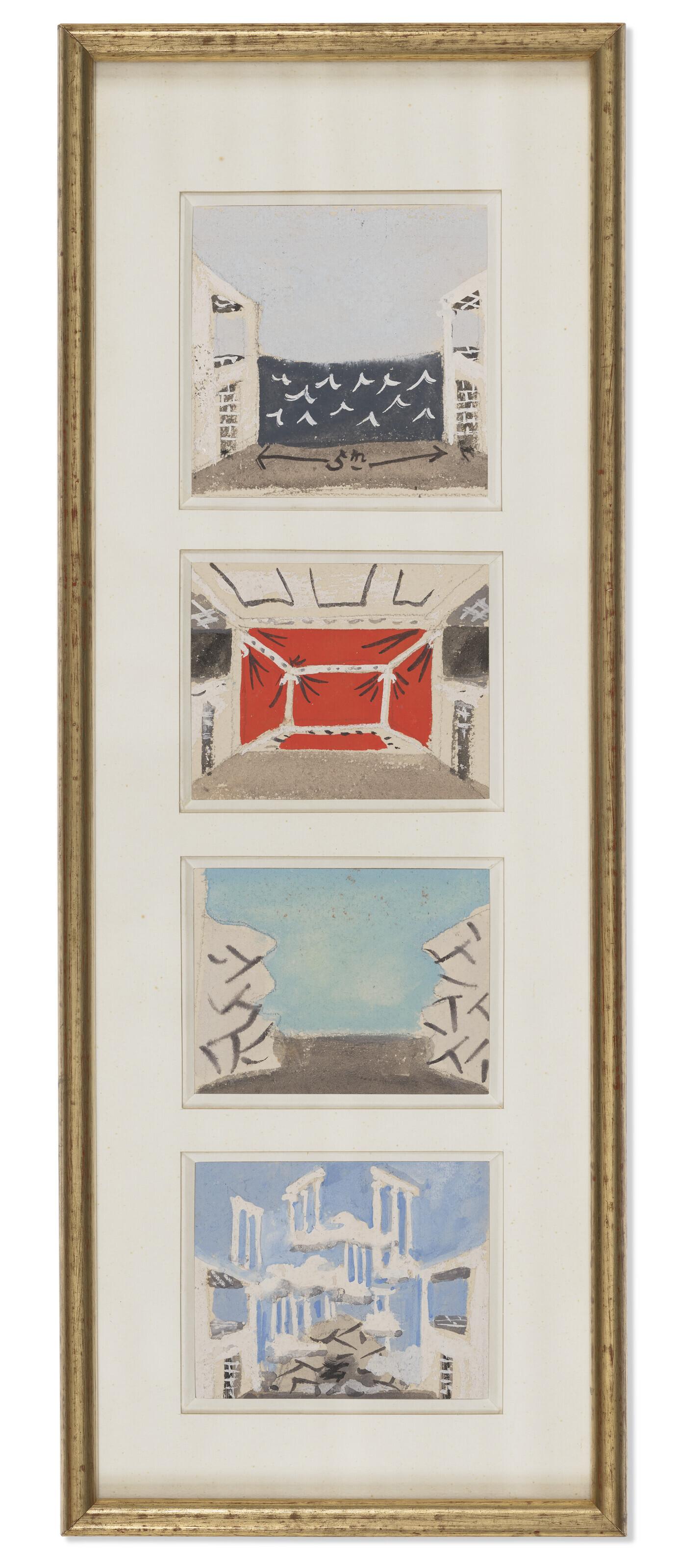 Jean Hugo - Quatre maquettes de décors pour \'\'Les Amours de Jupiter\'\'