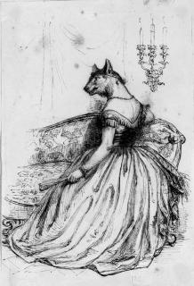 Jean-Ignace-Isidore Gérard - A Caricature Of An Elegant Lady With The Head Of A Wolf