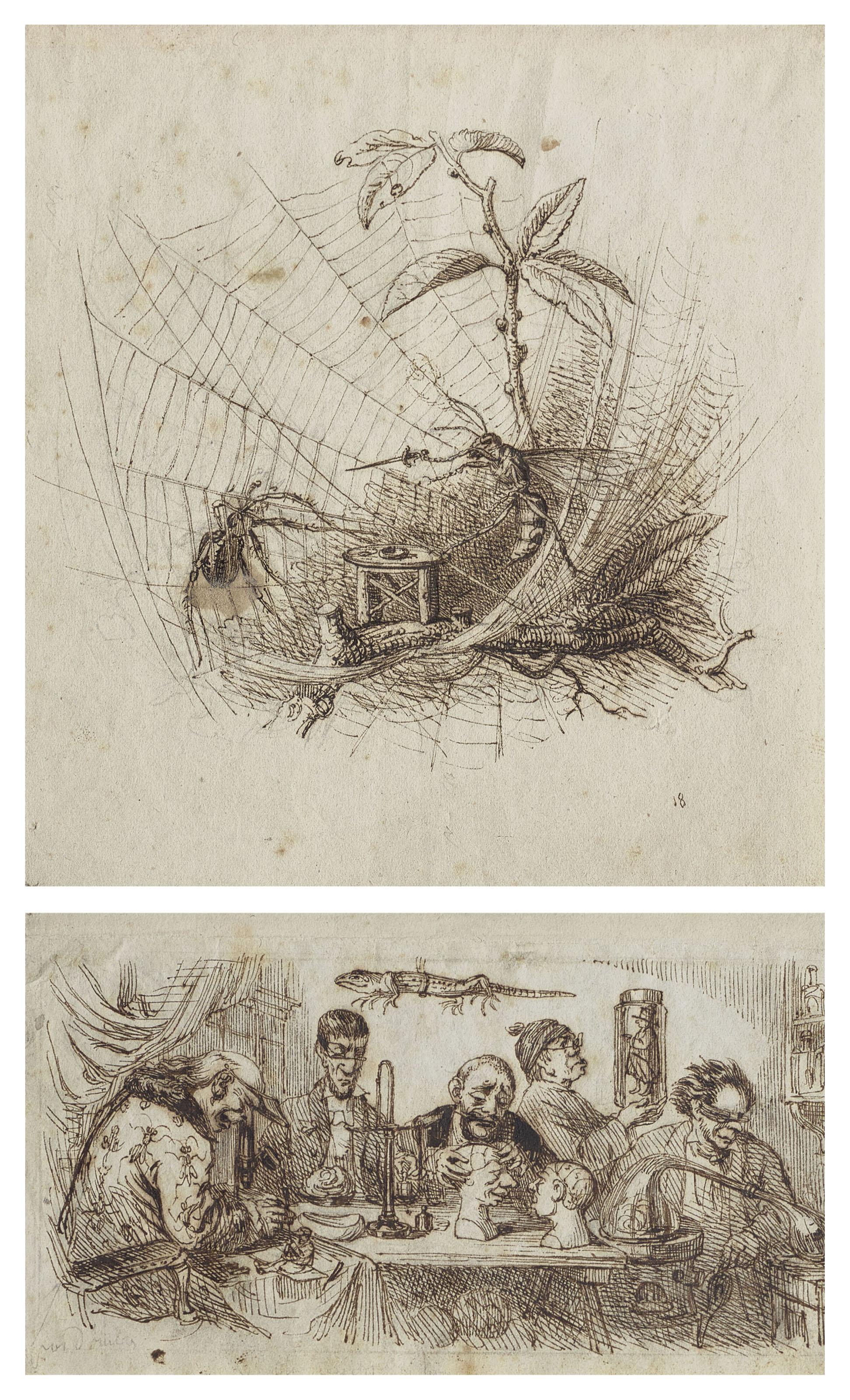 Jean-Ignace-Isidore Gérard - Les Savants étudiant le rentier; et Une Guêpe et une araignée