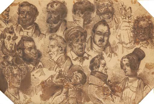 Jean-Ignace-Isidore Gérard - Quinze études de têtes et une étude de femme à mi-corps