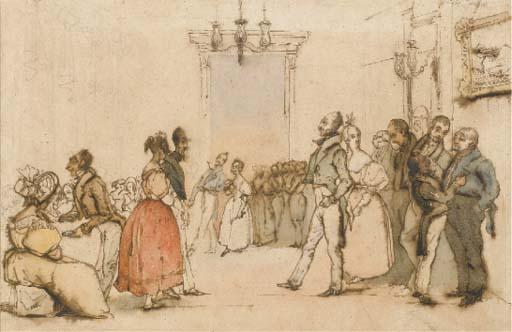 Jean-Ignace-Isidore Gérard - Un groupe de figures élégantes dans un grand salon