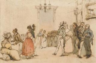 Jean-Ignace-Isidore Gérard - Un groupe de figures élégantes dans un grand salon