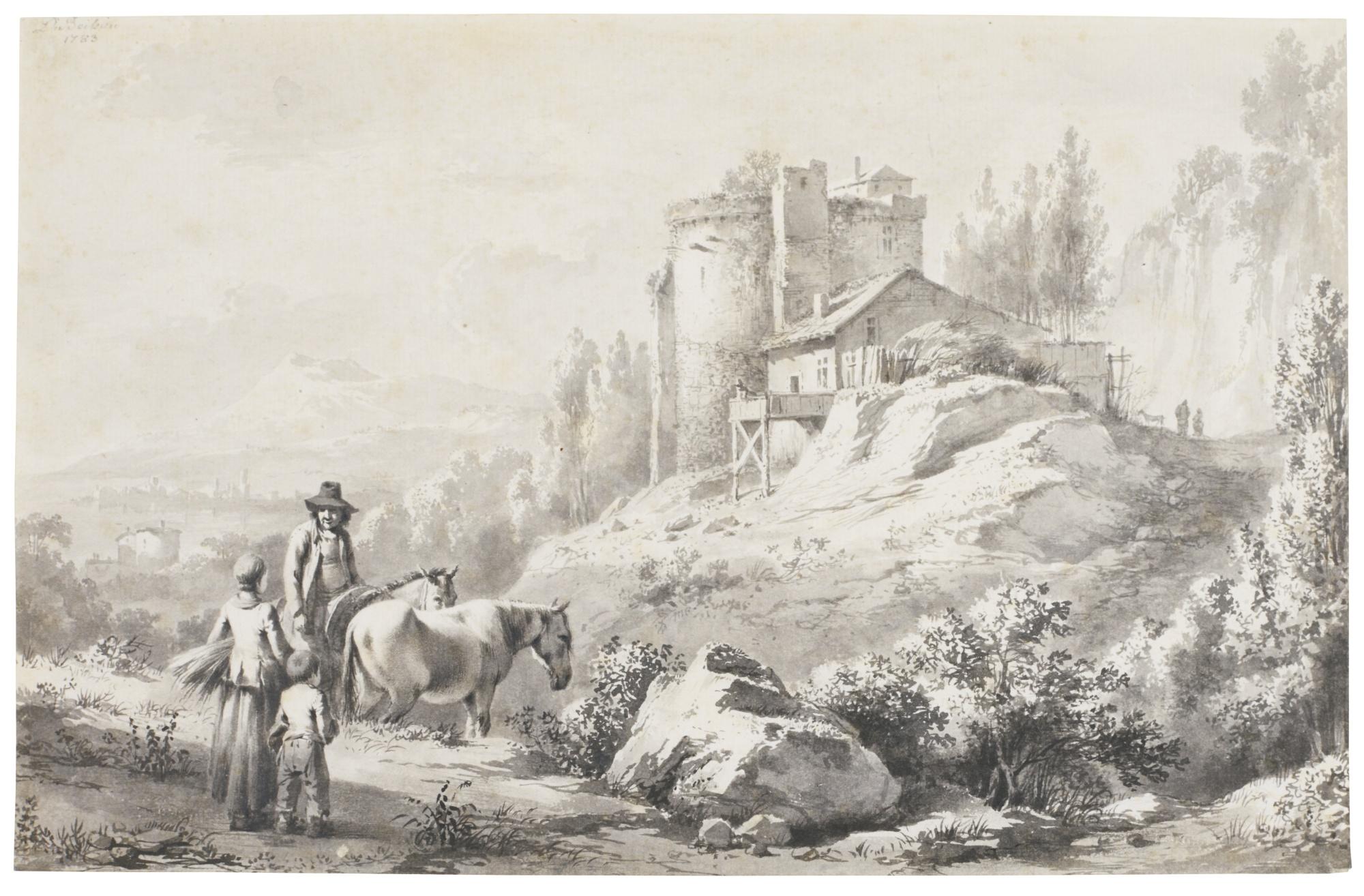 Jean-Jacques De Boissieu - Rugged Landscape With Ruins And Figures In The Foreground