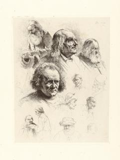 Jean Jacques de Boissieu - Studienblatt mit dreizehn Köpfen.