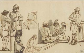Jean-Jacques De Boissieu - Three figures playing cards, with other figure studies