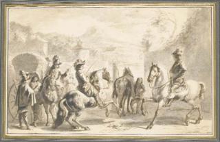 Jean-Jacques de Boissieu - Un Groupe de Cavaliers Dans Un Paysage Avec Un Carrosse À Gauche