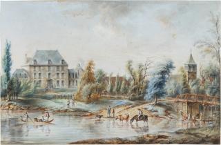 Jean-Jacques de Boissieu - View of an elegant house by a river with a church nearby