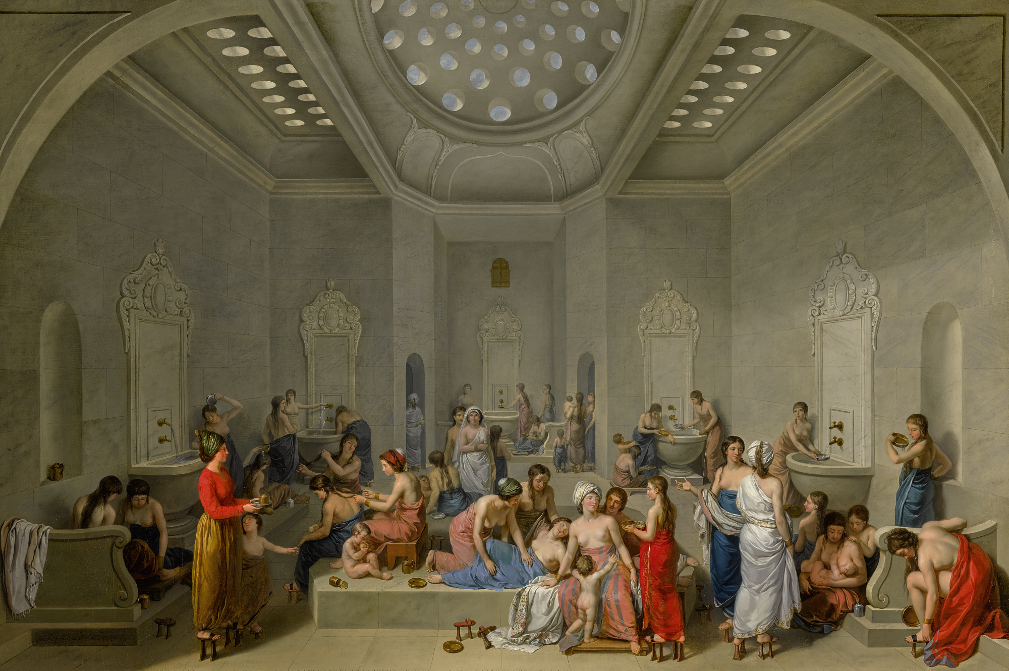 Jean-Jacques-François Le Barbier - A Female Turkish Bath Or Hammam