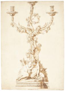 Jean Jacques François Le Barbier - Study For An Ormolu Candelabrum With A Nymph And Two Satyrs At The Base