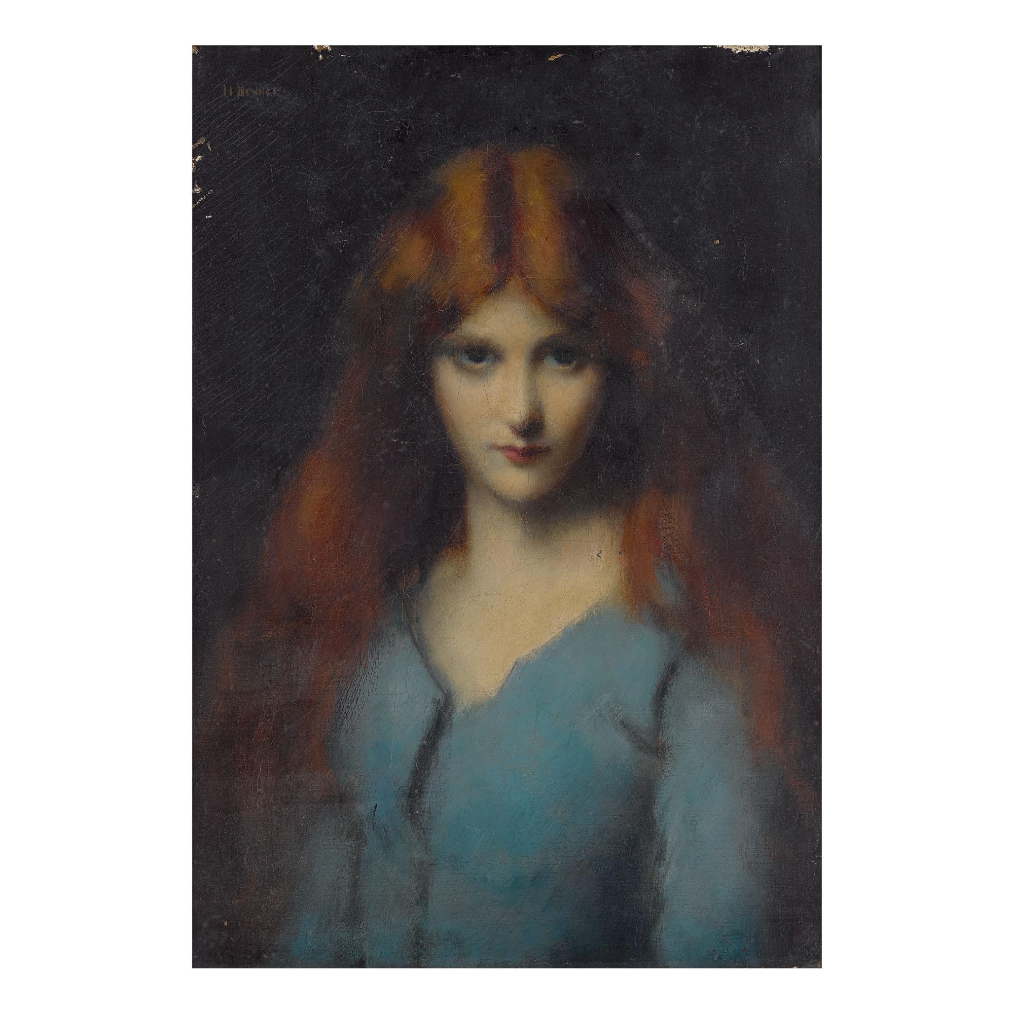 Jean Jacques Henner - Head Of A Young Girl In A Blue Dress