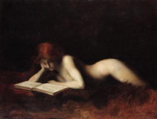 Jean-Jacques Henner - Reclining Nude Woman Reading a Book