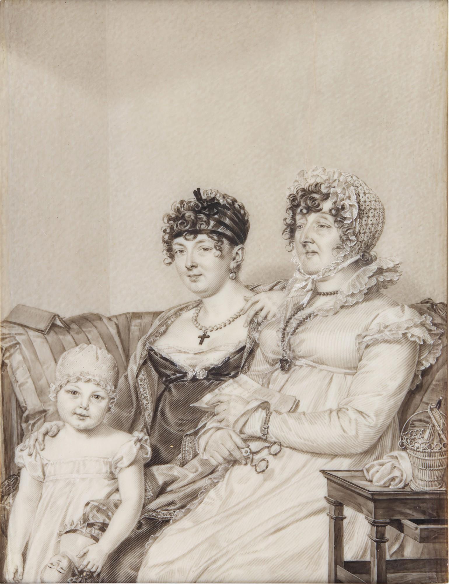 Jean-Jacques Karpff - A Group Portrait Of The Countess Of Montmarie, With Her Mother And Daughter, Circa 1805