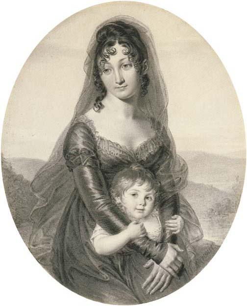 Jean-Jacques Karpff - Portrait of a mother and daughter, three-quarter length, in a landscape