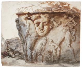 Jean-Jacques Lagrenée Ii - A Study Of Two Figures Sitting At The Foot Of A Roman Bas-Relief