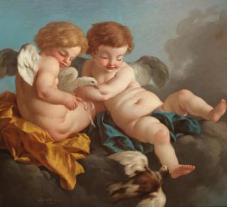 Jean Jacques Lagrenée The Younger - Two putti with doves amongst clouds