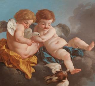 Jean Jacques Lagrenée The Younger - Two putti with doves amongst clouds