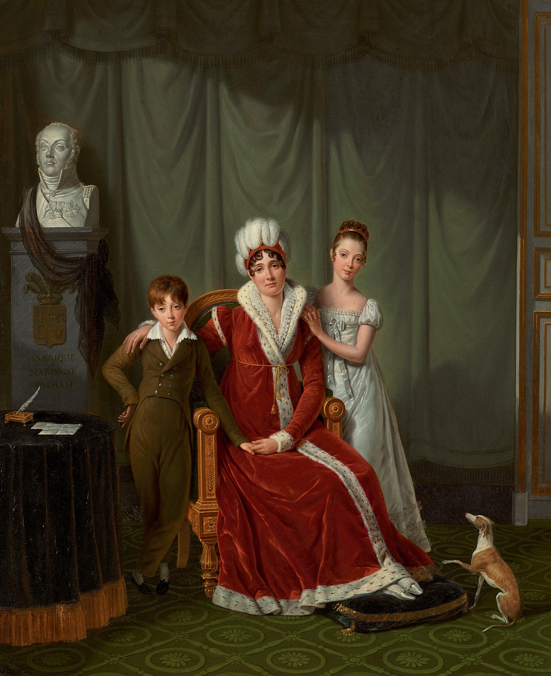 Jean Jacques Lagrenée - Portrait of General Baudet\'s wife and her two children, with a bust of the General behind