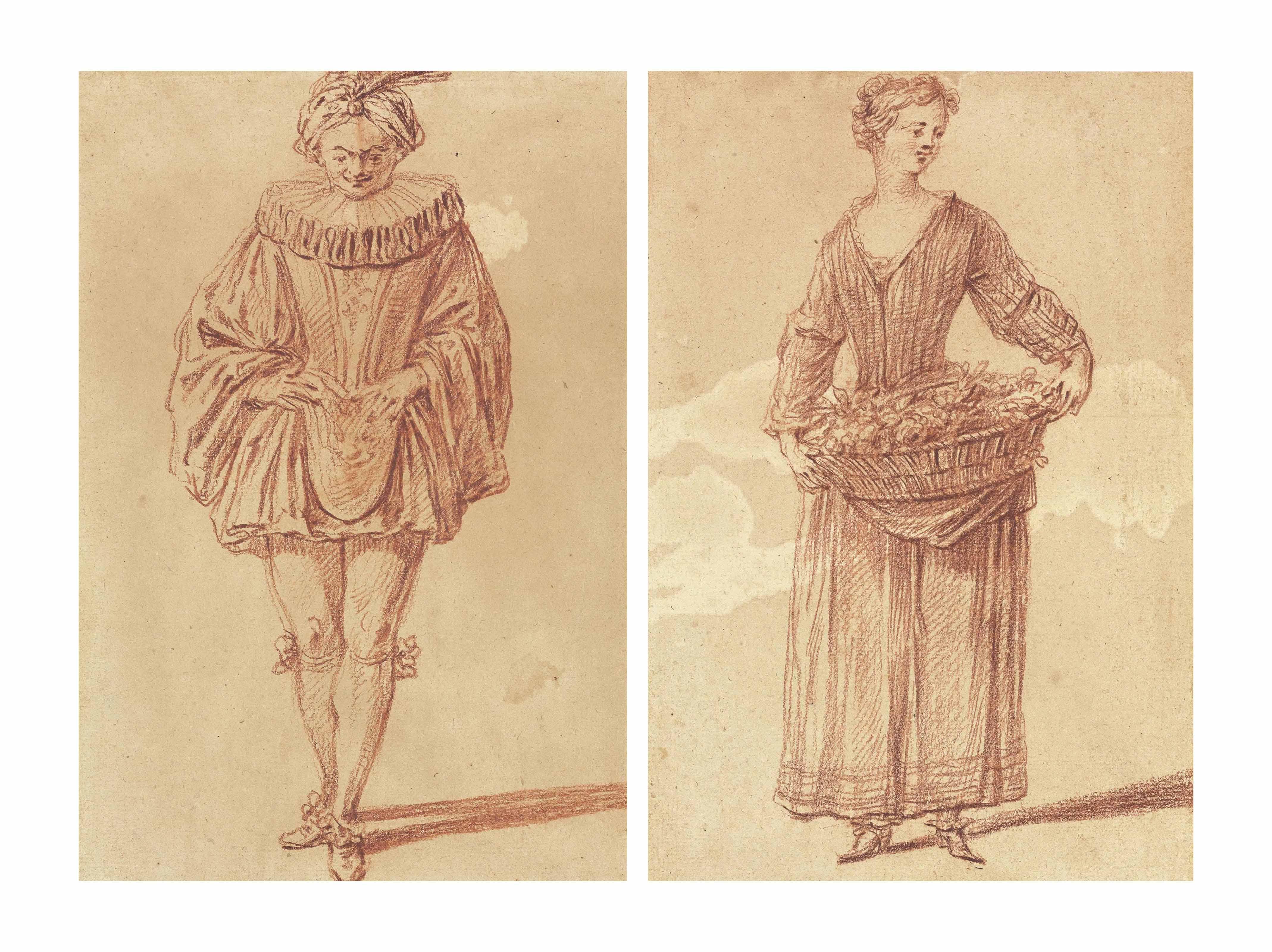 Jean-Jacques Spoede - An Actress Dressed As A Gardener Holding A Basket Of Flowers; And An Actor Wearing A Ruff