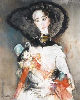 Jean Jansem - Jeune femme tenant un polichinelle