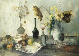 Jean Jansem - Still Life With Sunflowers And Fruit
