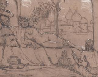 Jean Joseph Benjamin Constant - A reclining Odalisque