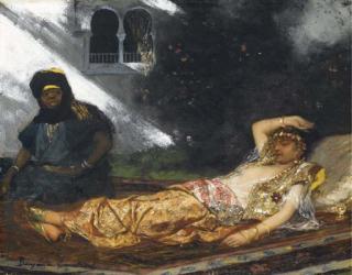 Jean-Joseph Benjamin Constant - Odalisque Allongée Et Sa Servante