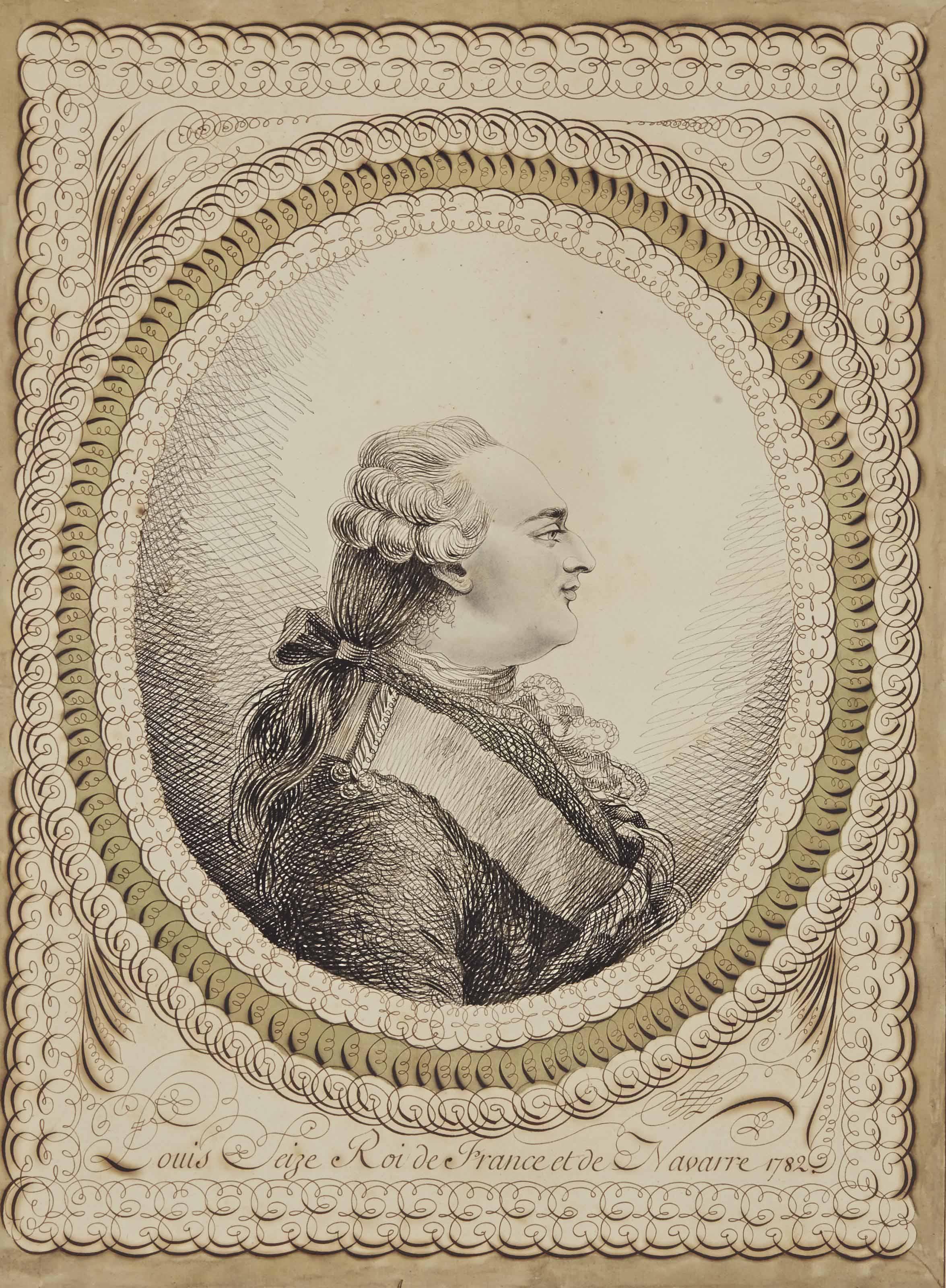Jean-Joseph Bernard - Portrait Calligraphié De Louis Xvi De Profil