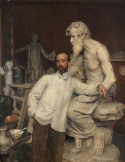 Jean Joseph Weerts - Portrait Of Monsieur Dominique Jean-Baptiste Hugues In His Studio