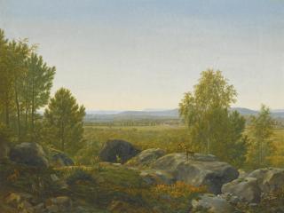Jean Joseph Xavier Bidauld - A Rocky Outcrop With Deer, An Extensive Landscape Beyond