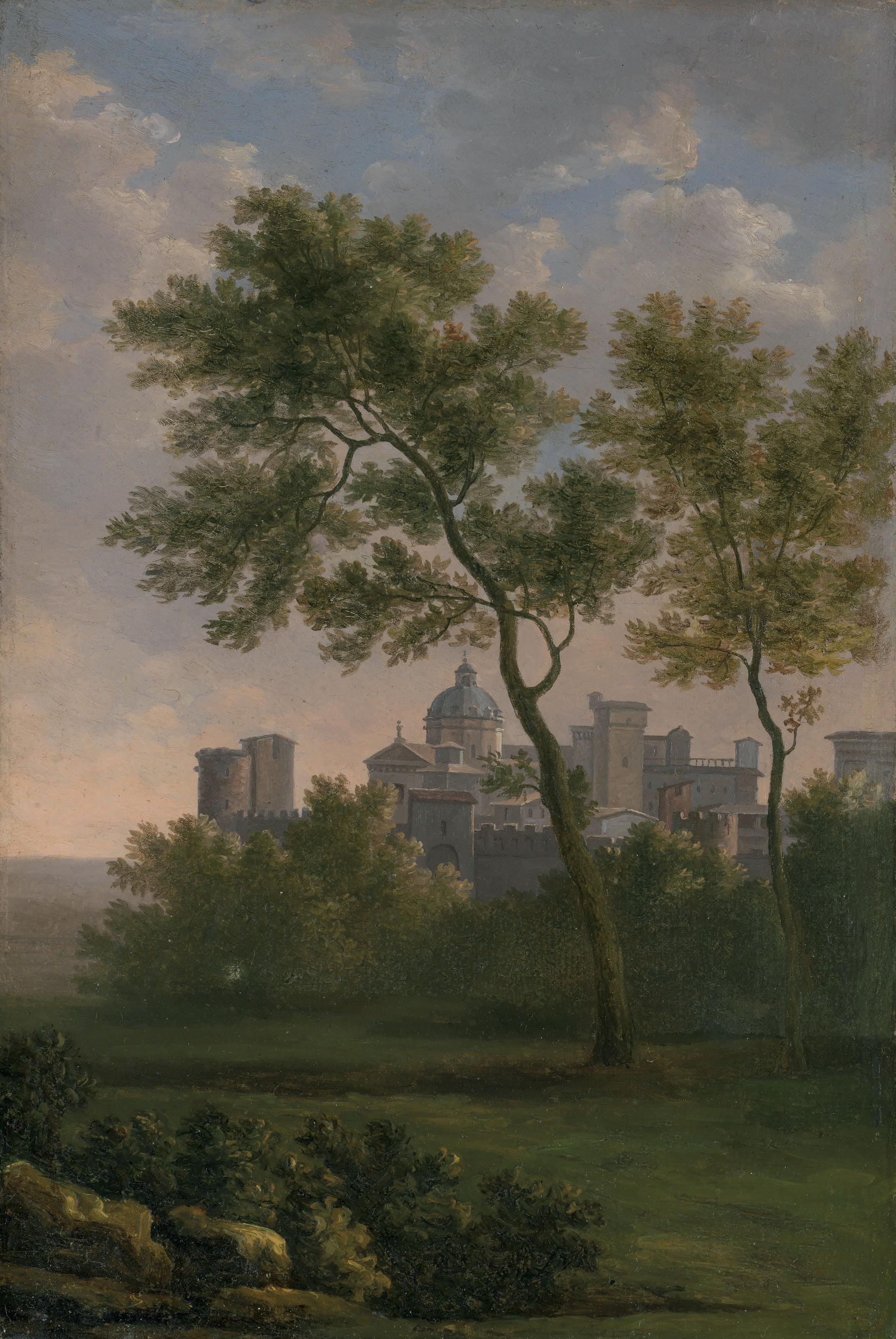 Jean-Joseph-Xavier Bidauld - An Italianate Landscape With A View Of A Fortified Town