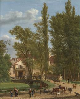 Jean Joseph Xavier Bidauld - Villagers And Animals In A Landscape Beside A Bridge At The Entrance Of A Village