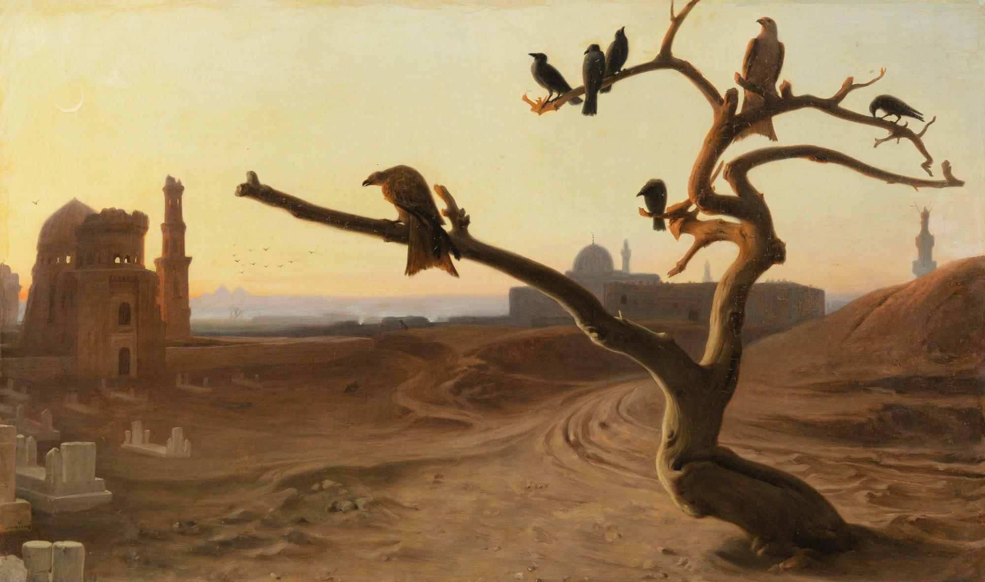Jean-Jules-Antoine Lecomte du Nouÿ - An orientalist landscape with raptors