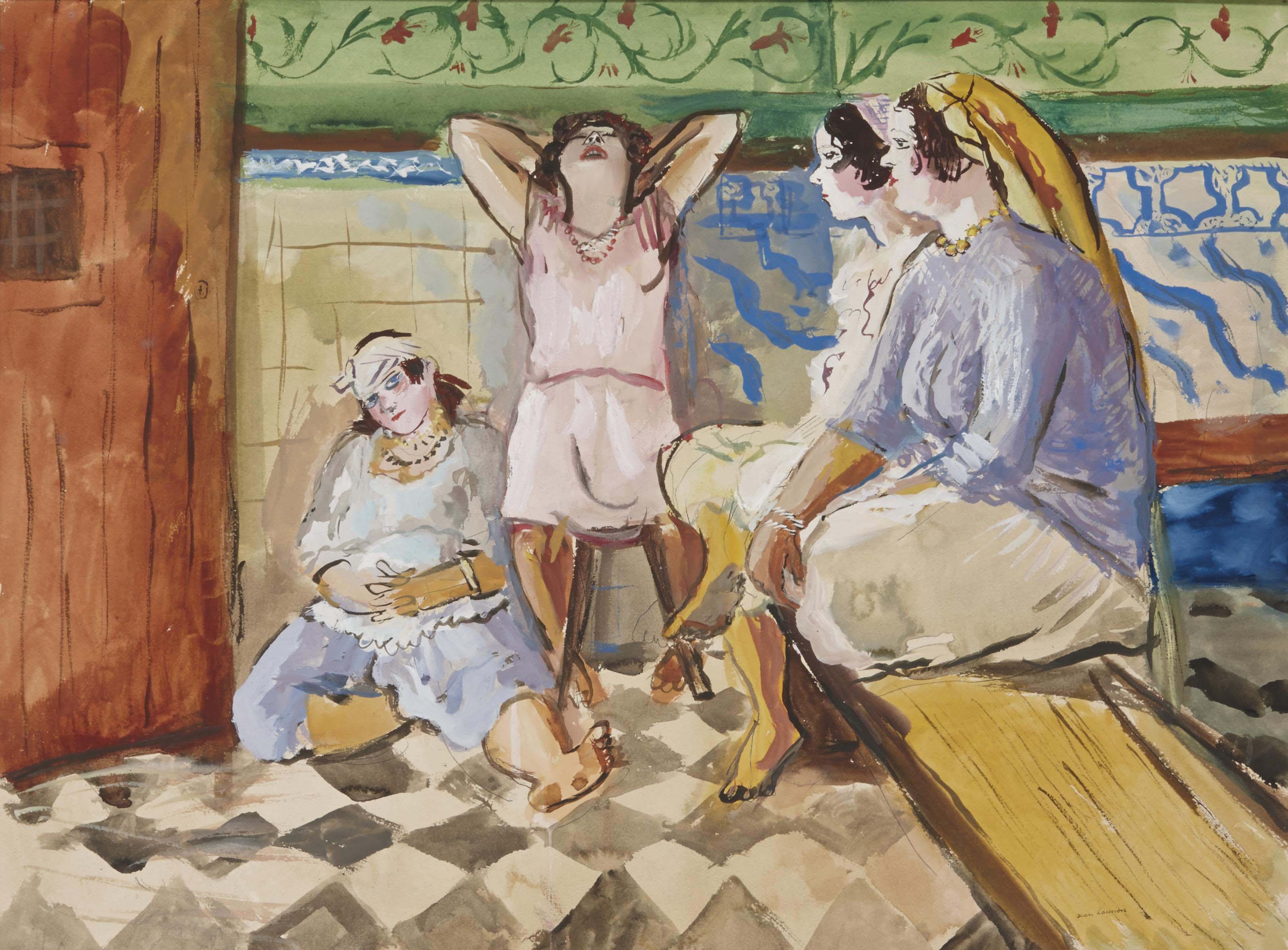 Jean Launois - Enfants Jouant Dans Une Rue; Et Quatre Femmes Assises