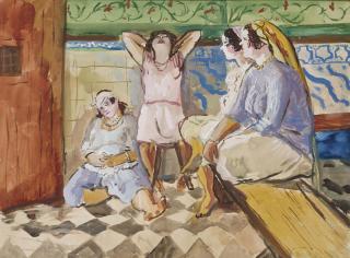 Jean Launois - Enfants Jouant Dans Une Rue; Et Quatre Femmes Assises