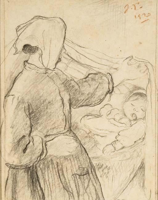 Jean Launois - Une Mère Regardant Son Enfant Endormi Dans Un Berceau