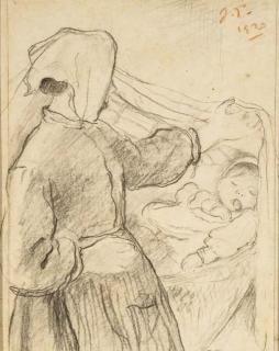 Jean Launois - Une Mère Regardant Son Enfant Endormi Dans Un Berceau