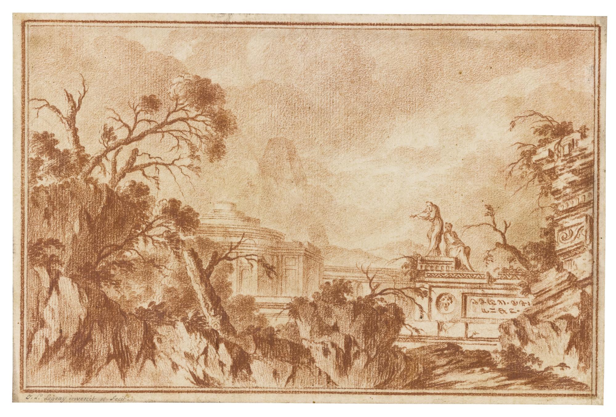 Jean-Laurent Legeay - Landscape With Trees And Rocks Near A Ruined Temple