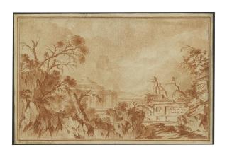 Jean-Laurent Legeay - Landscape With Trees And Rocks Near A Ruined Temple