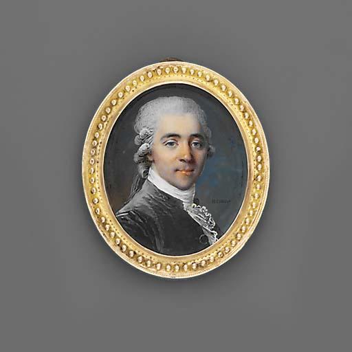 Jean-Laurent Mosnier - A Young Gentleman In Dark-Grey Velvet Coat With White Lace Jabot, Wearing A Short Powdered Wig