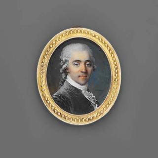 Jean-Laurent Mosnier - A Young Gentleman In Dark-Grey Velvet Coat With White Lace Jabot, Wearing A Short Powdered Wig