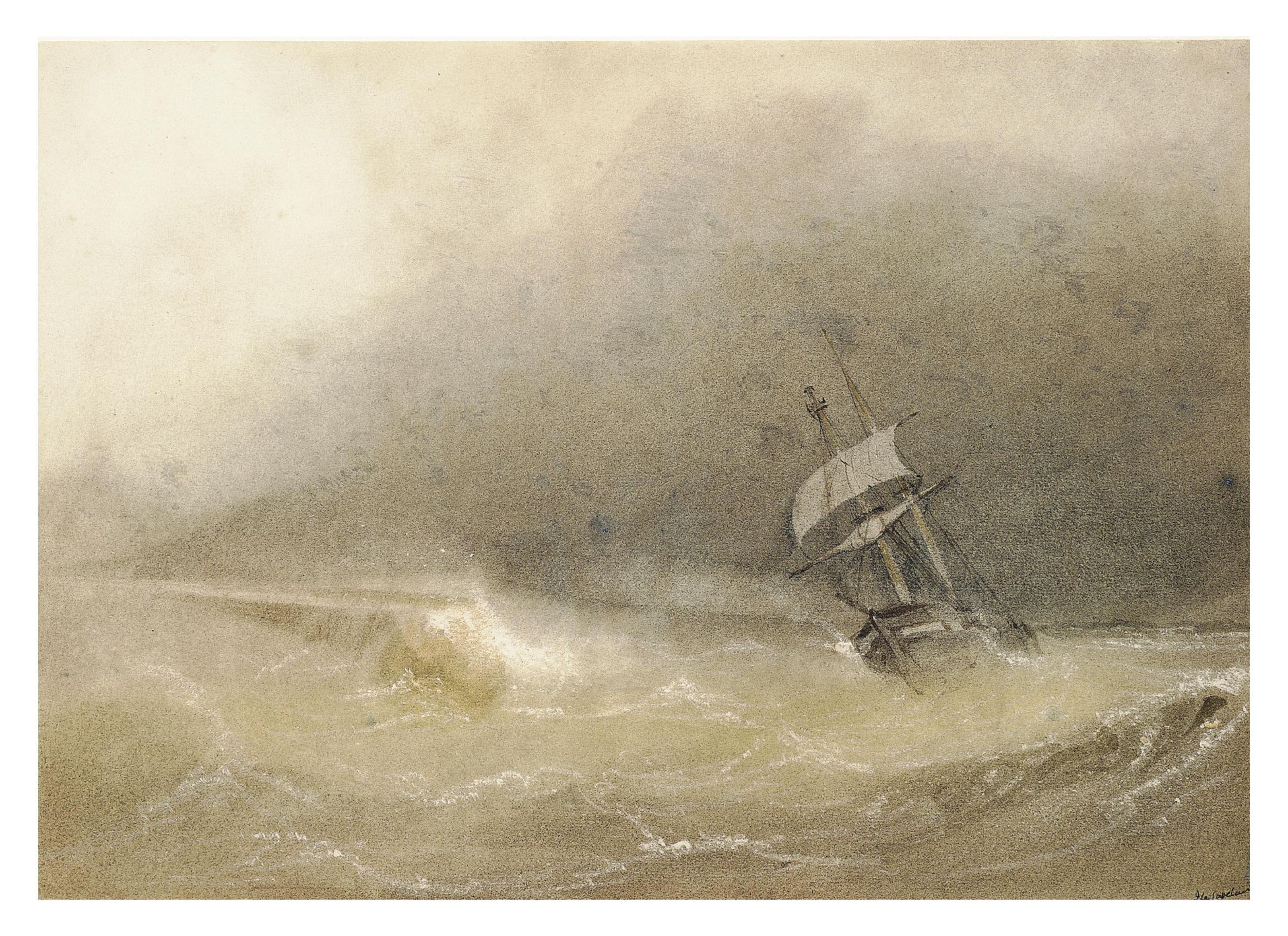 Jean Le Capelain - A brig reefed-down in heavy seas