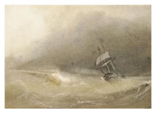 Jean Le Capelain - A brig reefed-down in heavy seas
