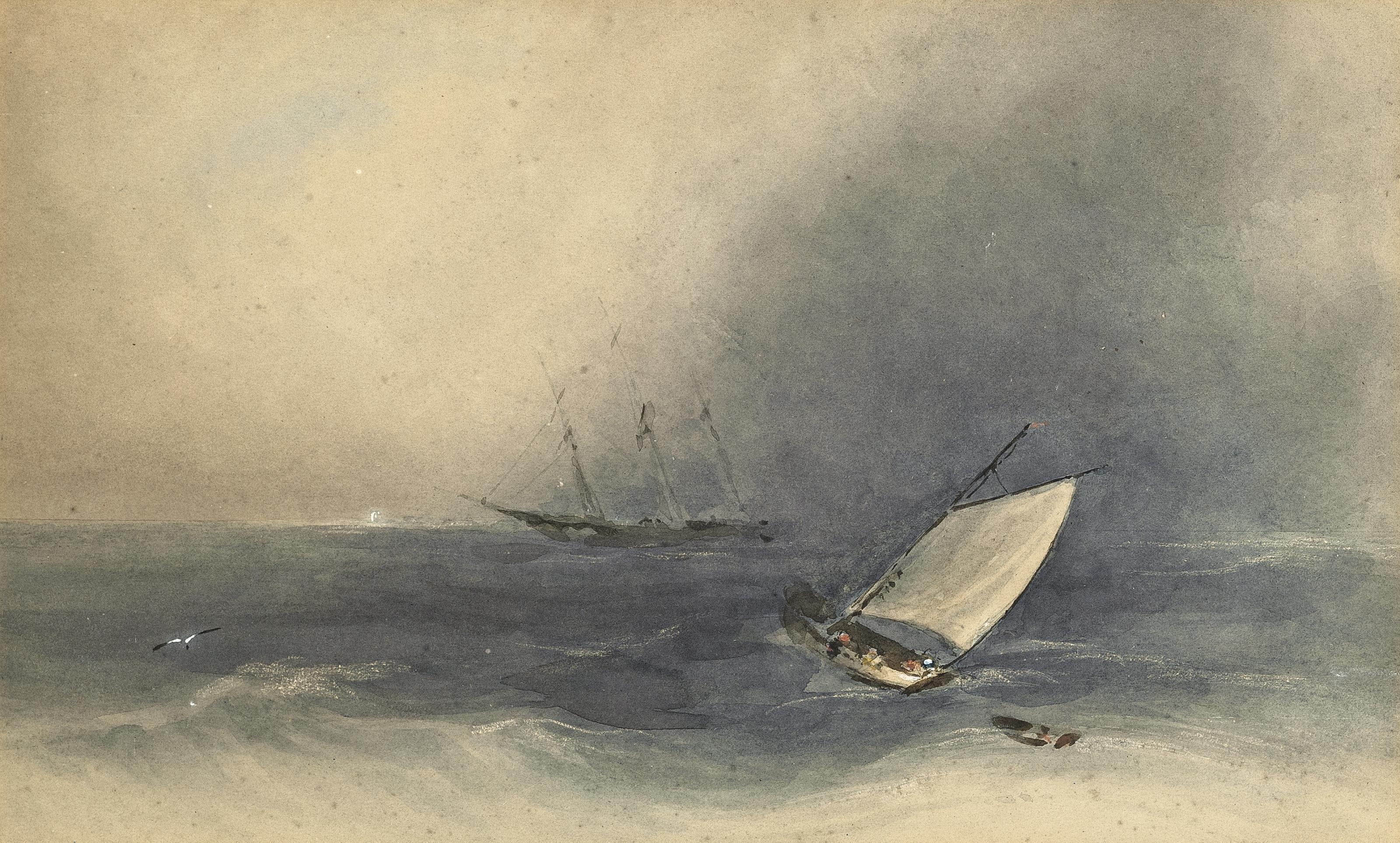Jean Le Capelain - A merchantman and fishing boat in a squall off Jersey