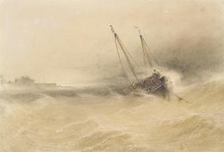 Jean Le Capelain - Fishing boats at anchor and weathering the storm